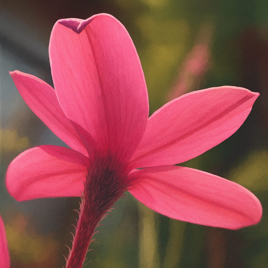 青空を背景に咲くピンク色のアッツザクラ後ろ姿のイラスト