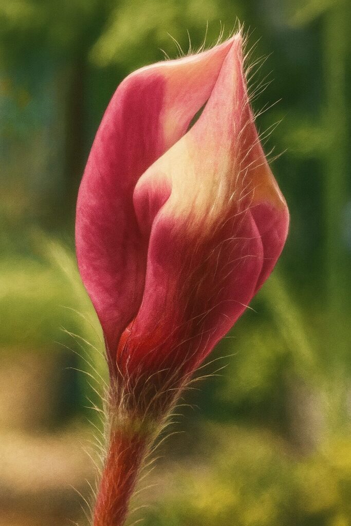 開花前のアッツザクラのつぼみを精密に描いたイラスト