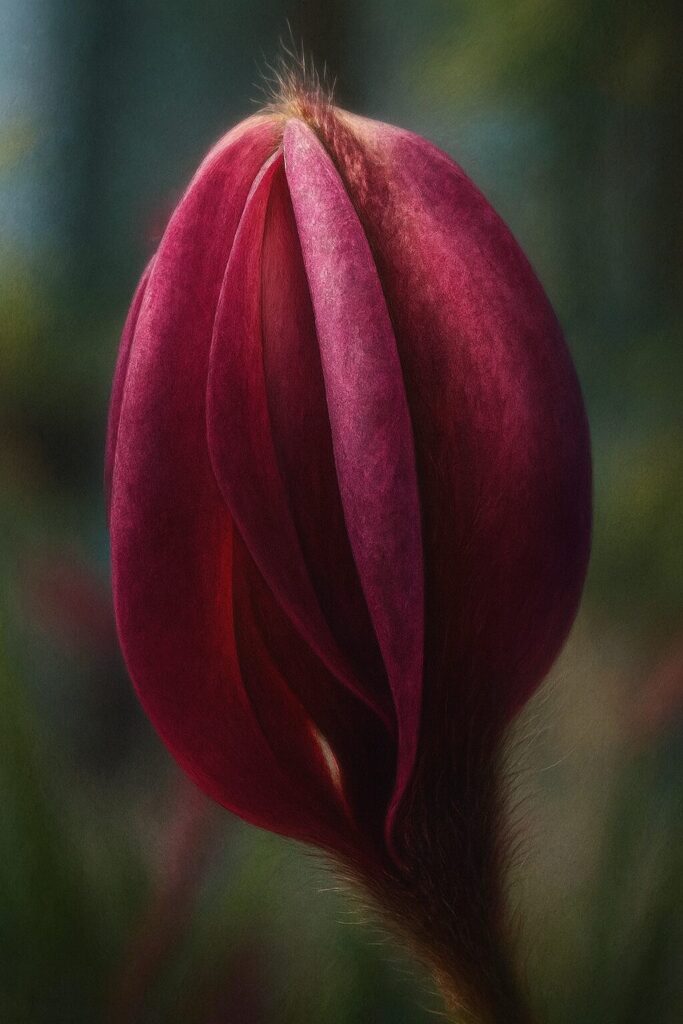 花びらが半開きのアッツザクラのつぼみイラスト