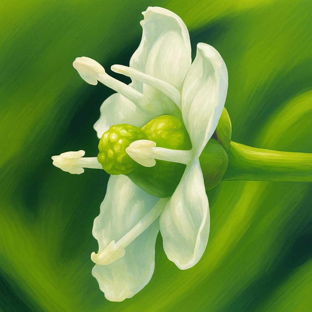 ソヨゴの花を横から描いた精密な植物イラスト