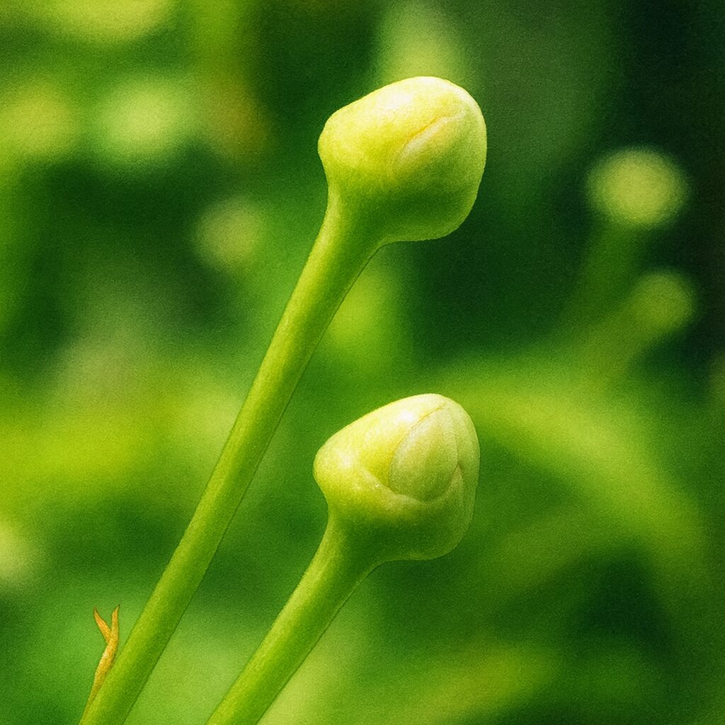 ソヨゴの緑色のつぼみを接写風に描いた植物イラスト