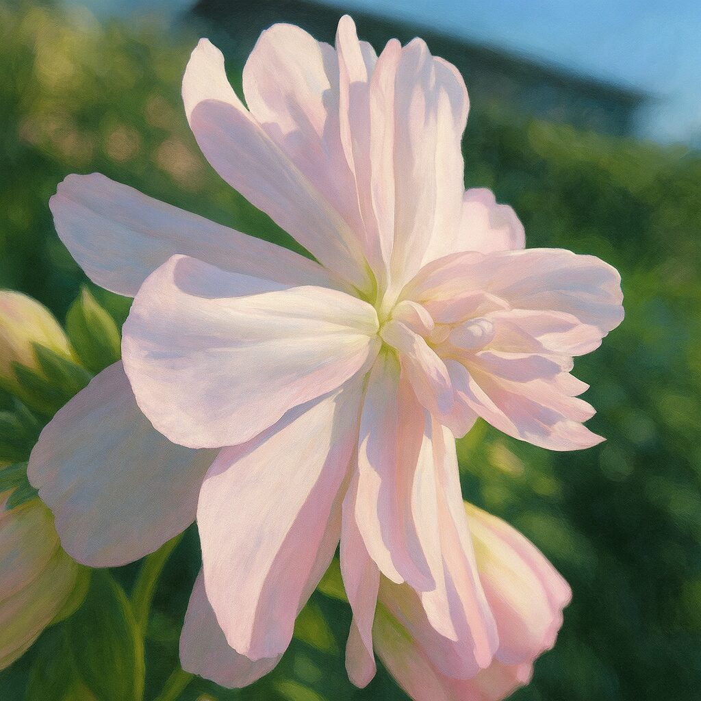 淡いピンク色の花びらが美しいサボンソウを横向きに描いたイラスト