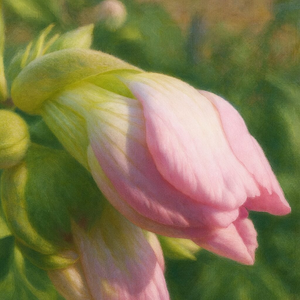 淡いピンク色のサボンソウの蕾をリアルに描いたボタニカルイラスト