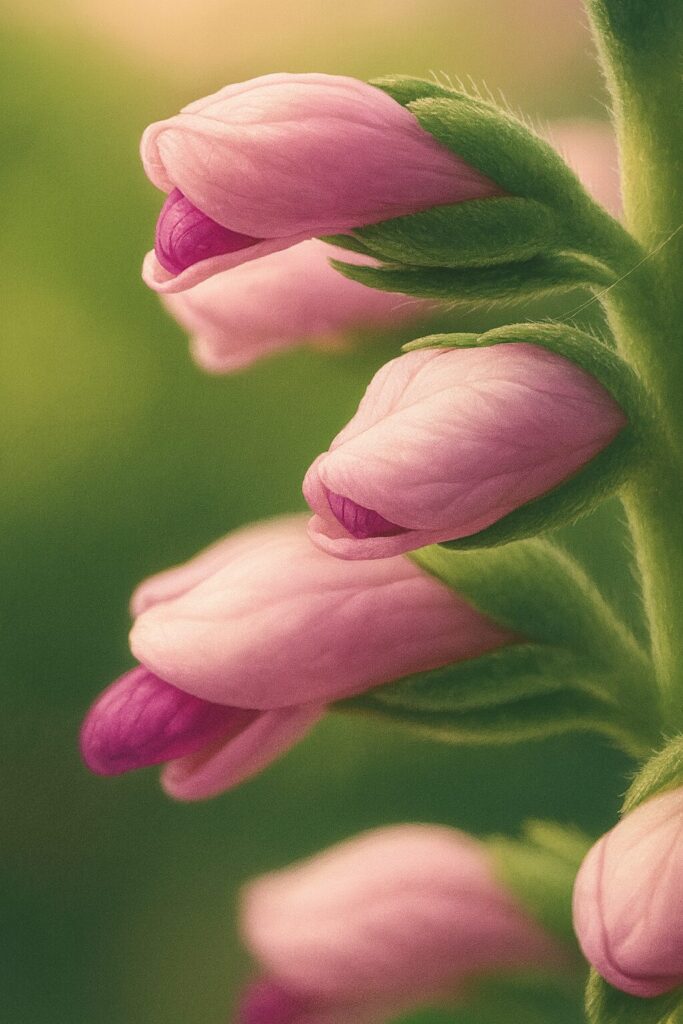 細長い花穂につぼみが並ぶベロニカを横向き構図で描いた植物イラスト