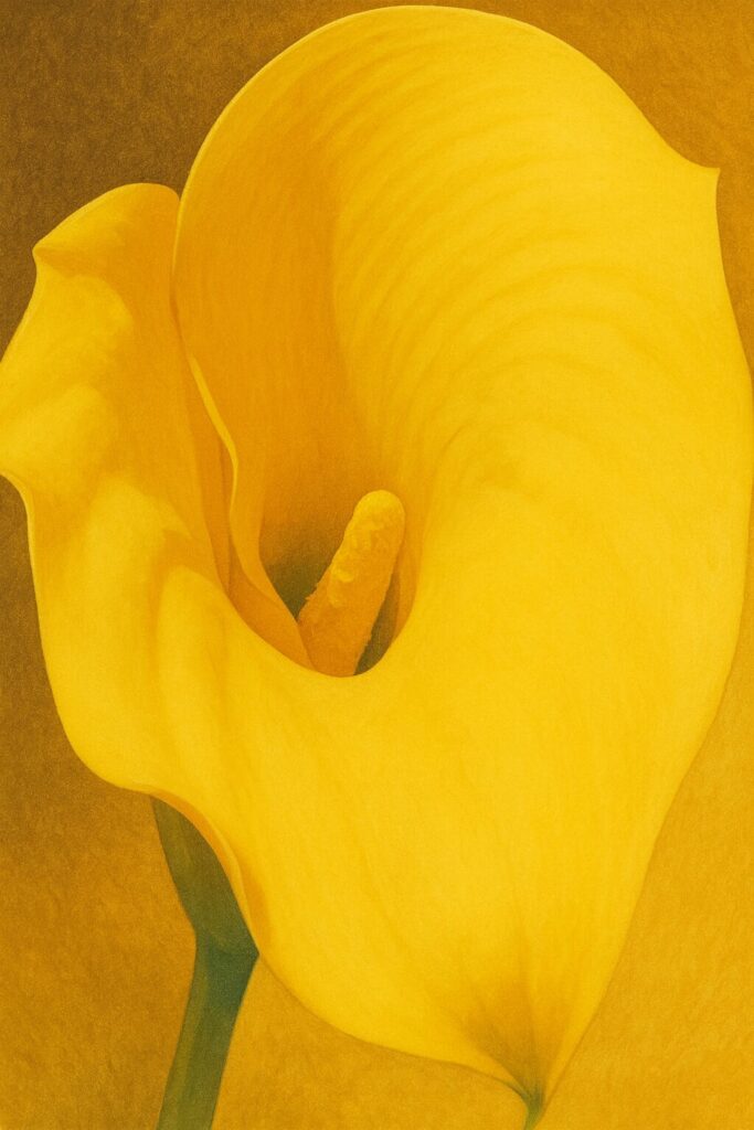 黄色いカラーの花を正面から描いたリアル調イラスト