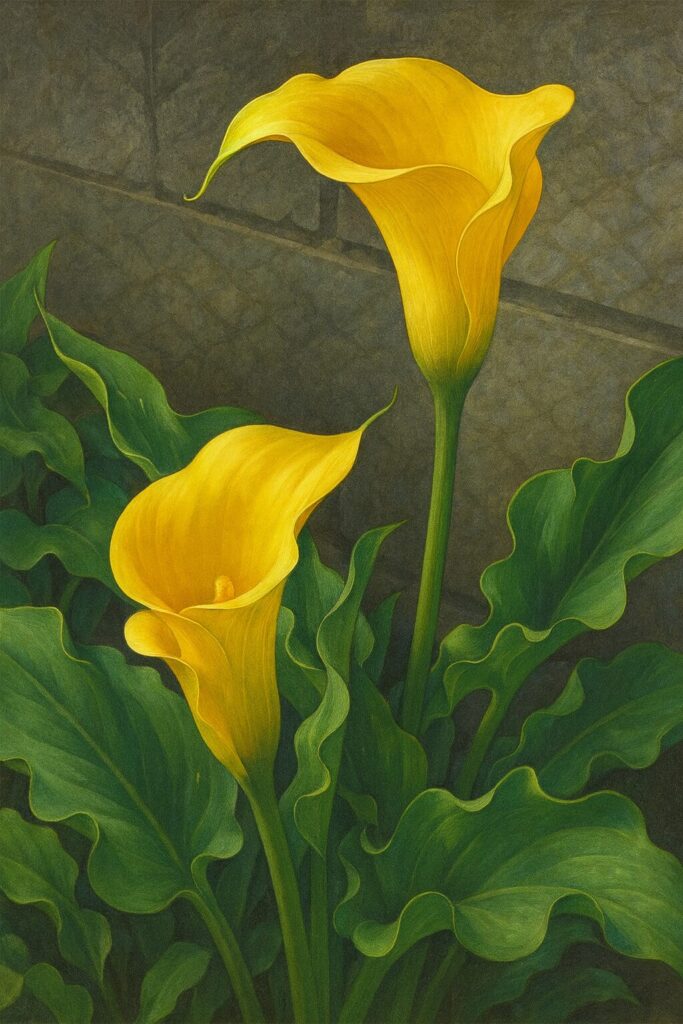 背の高いカラーと低いカラーを並べたリアル調イラスト