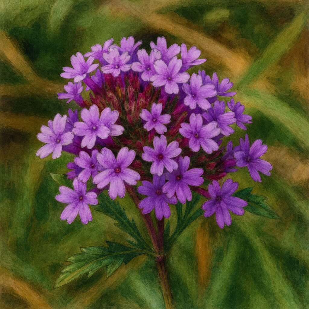 ヤナギハナガサの花房を上から描いた写実ボタニカルイラスト