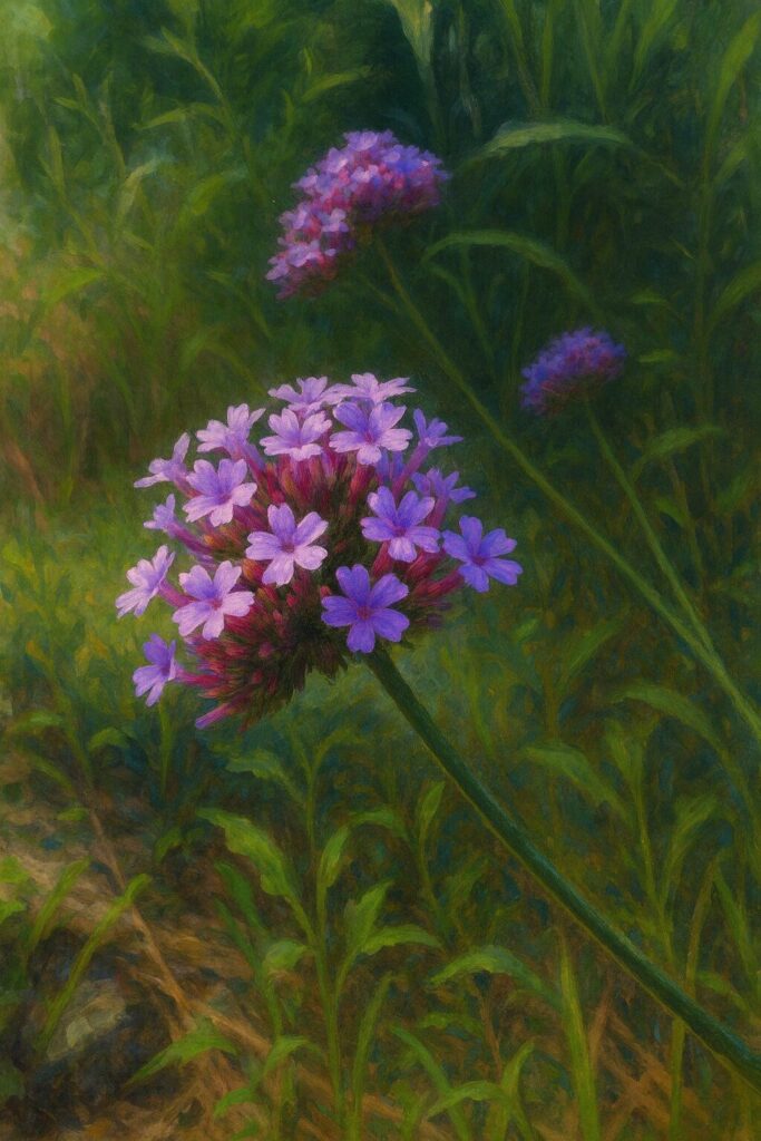 前後に花房が並ぶヤナギハナガサの自生風景イラスト