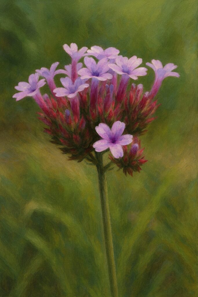 1輪が前景に突き出たヤナギハナガサの花房クローズアップイラスト