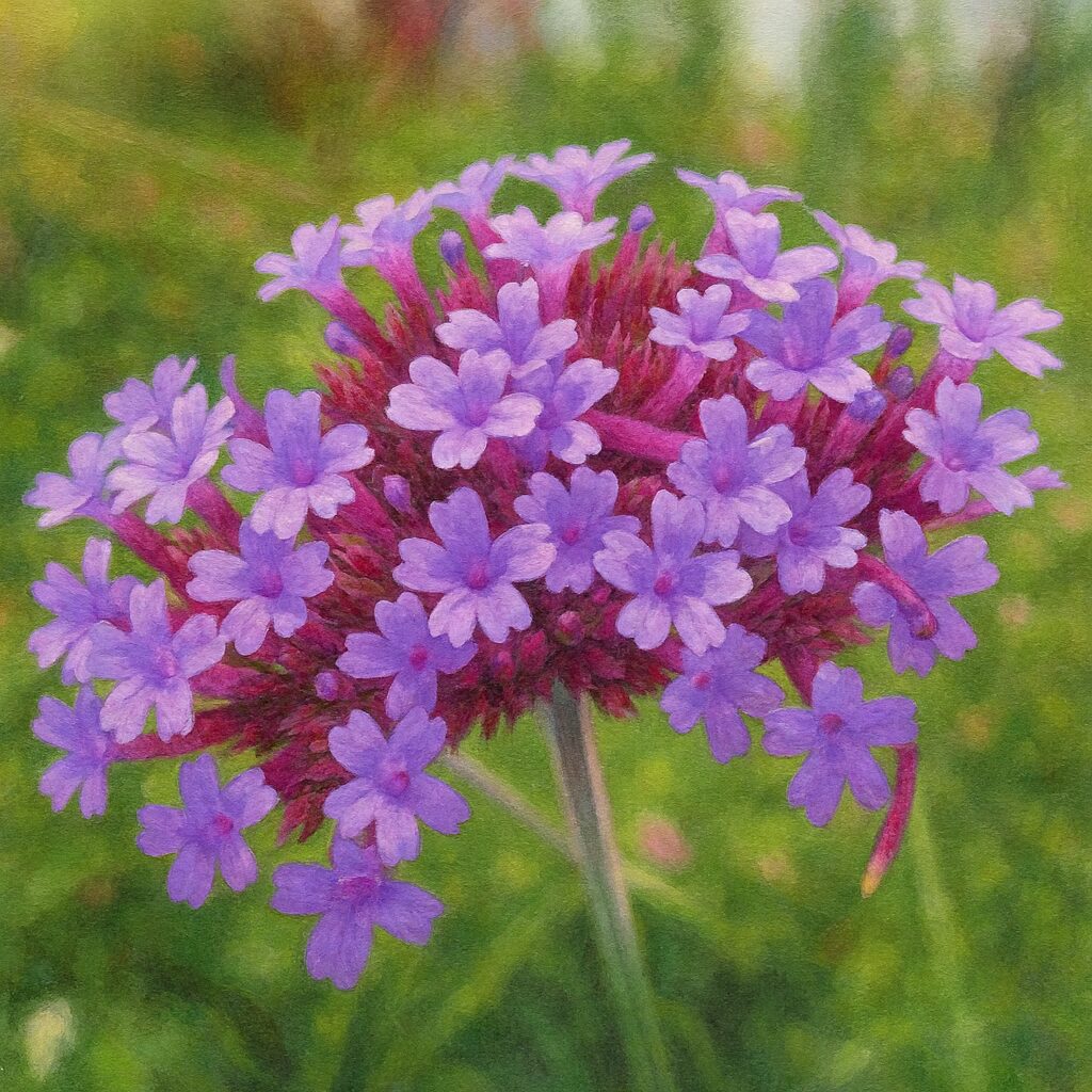 明るい背景で咲き進む花房を描いたヤナギハナガサの精密イラスト