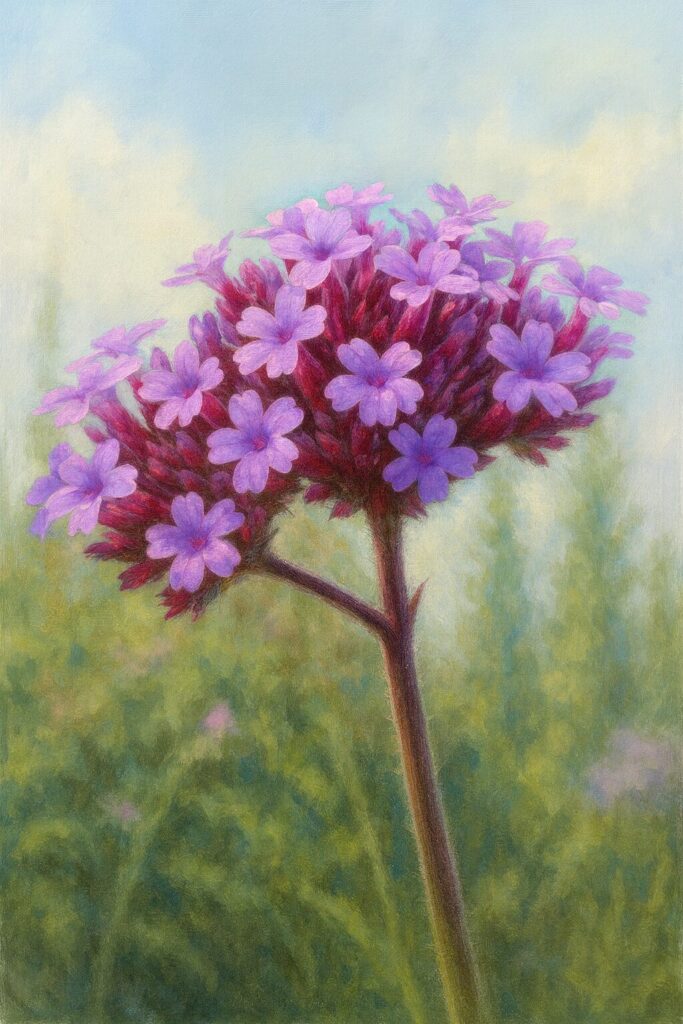 下から見上げたY字の花茎と花房を描くヤナギハナガサのイラスト