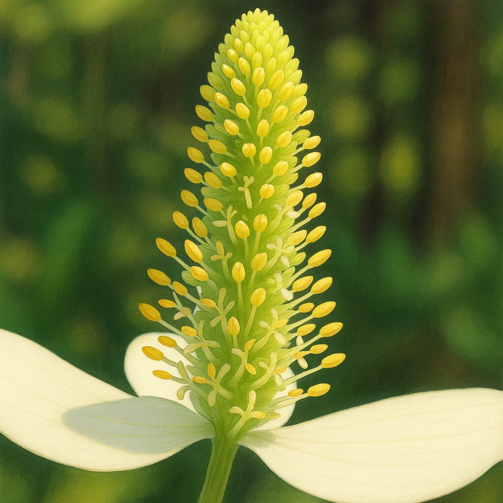 ドクダミの花穂を精密に描いたリアルイラスト