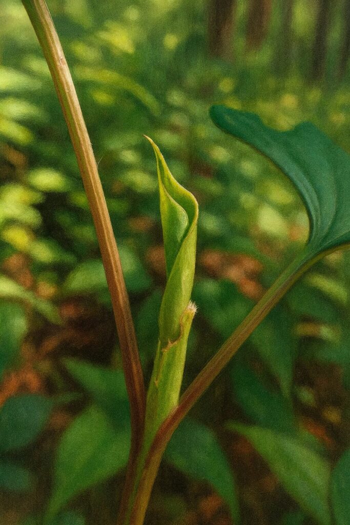 ドクダミの若葉と芽吹きを丁寧に描いた植物イラスト