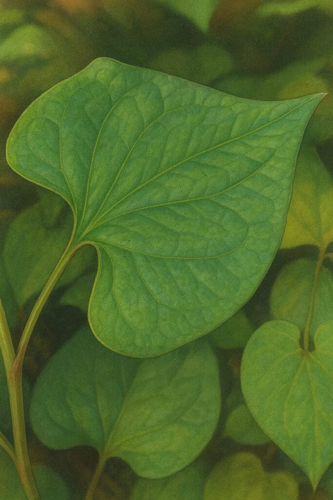 ハート形の葉脈が美しいドクダミの葉を描いたリアルイラスト