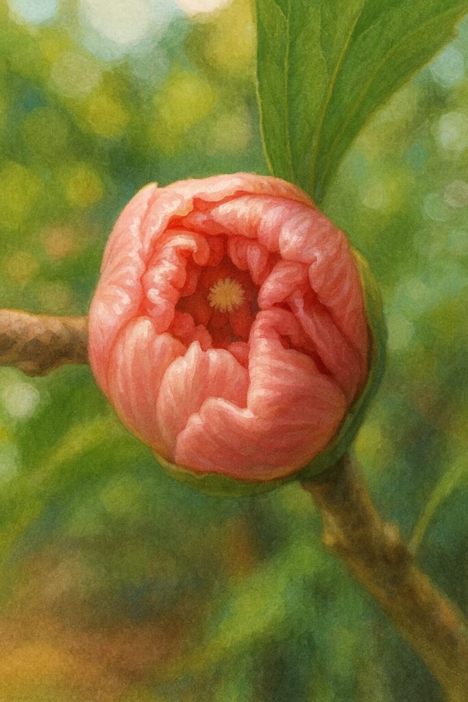 日本の夏に咲くムクゲの花が開花し始める姿を描いたプロ風イラスト