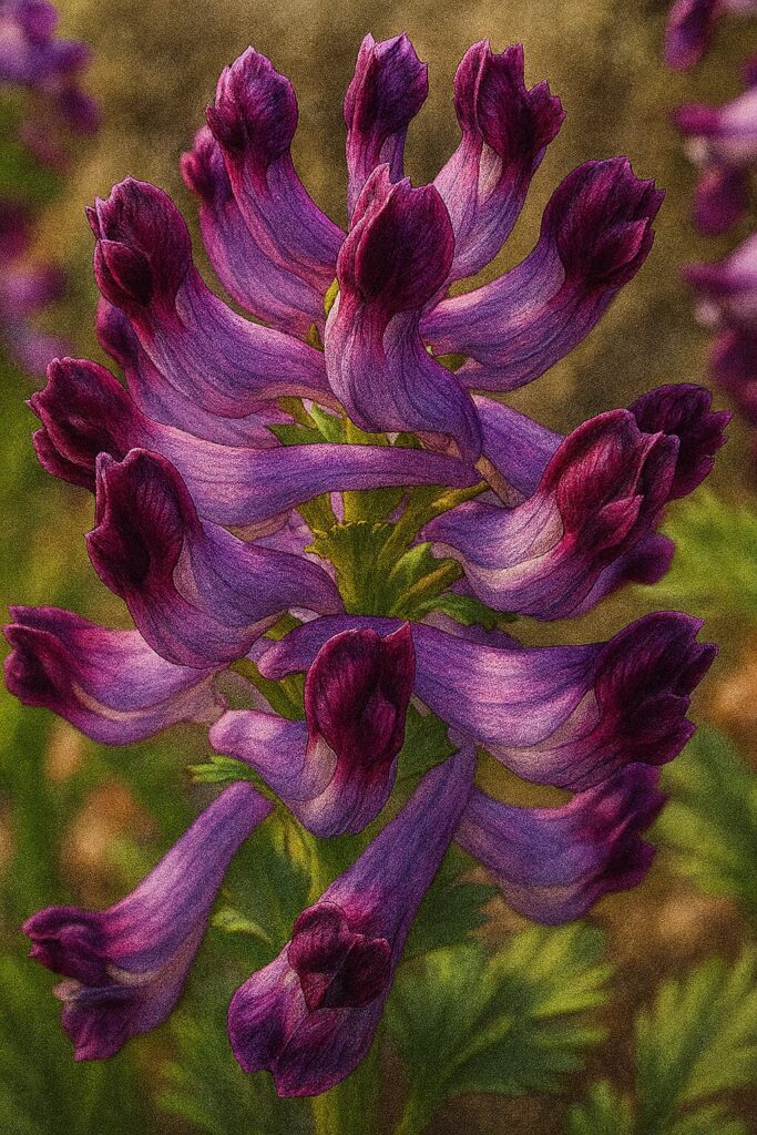 ムラサキケマンの花をリアルに描いたボタニカルイラスト