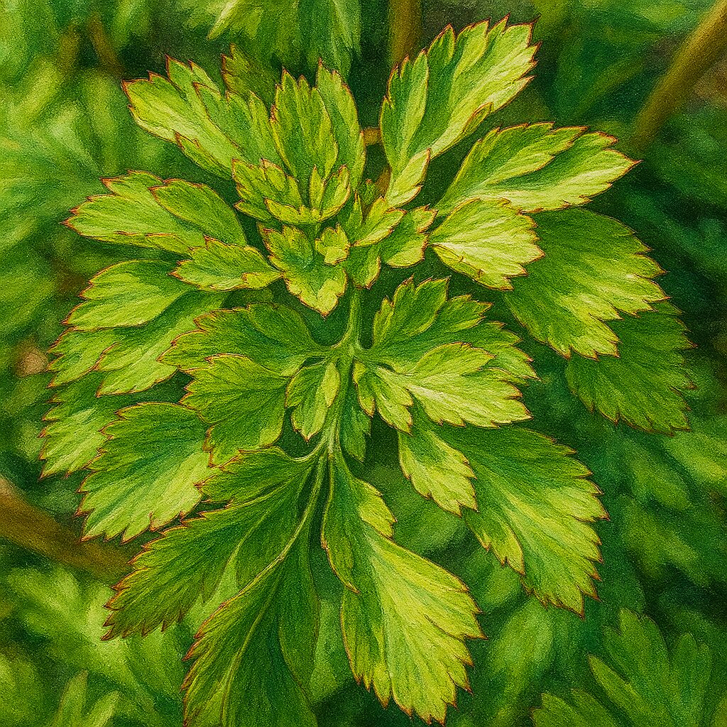 下から見上げた構図のムラサキケマンの植物イラスト