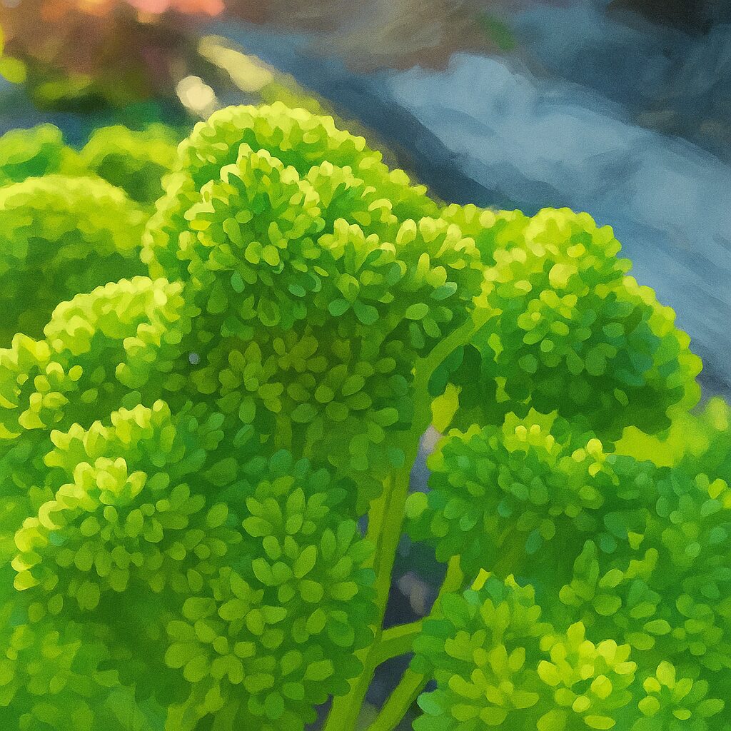 フレッシュなパセリの葉の質感を丁寧に表現したクローズアップイラスト