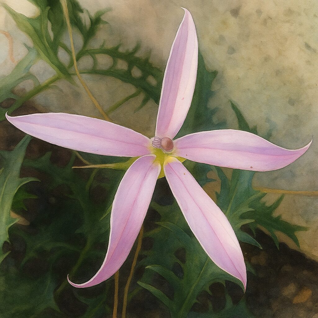 薄紫色の6枚花弁を広げたイソトマの花を真上から描いたボタニカルイラスト