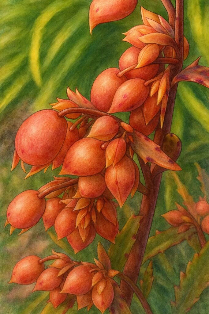 茎先に密集する花の立体感を意識して描いたコチョウノマイのイラスト