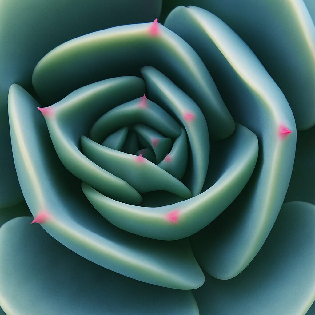 螺旋状に展開するエケベリアの葉を丁寧に描いたリアルイラスト