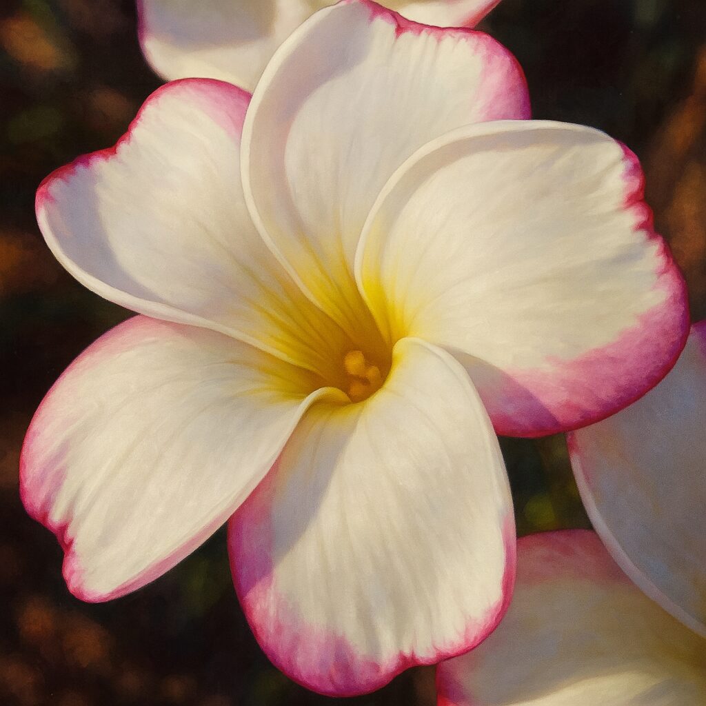 ピンクの縁取りが印象的なオキザリスの一輪を描いた繊細なイラスト