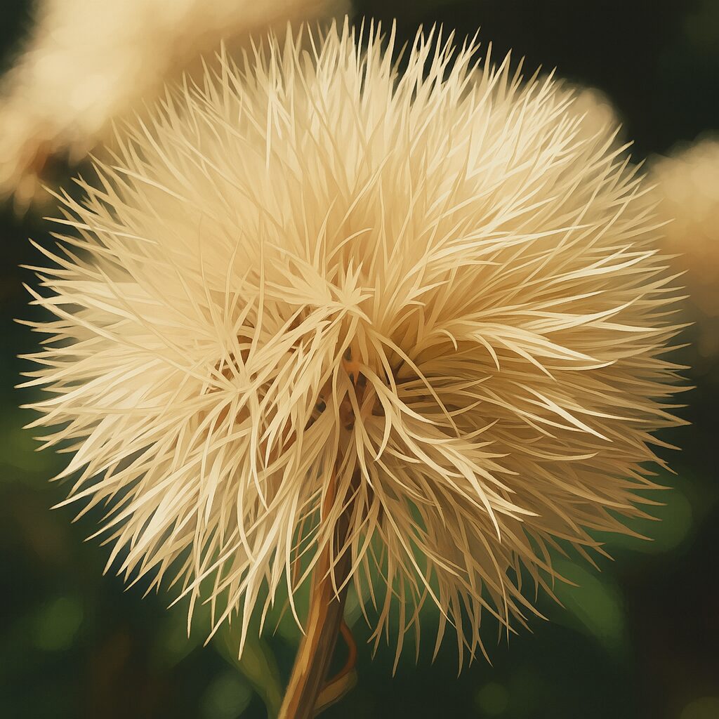 柔らかなタッチで描かれたツワブキの綿毛イラスト