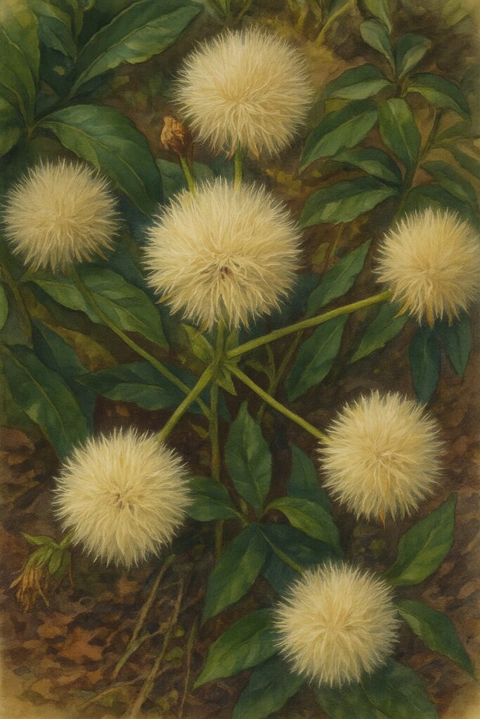 緻密な葉脈が表現されたツワブキの葉のクローズアップイラスト