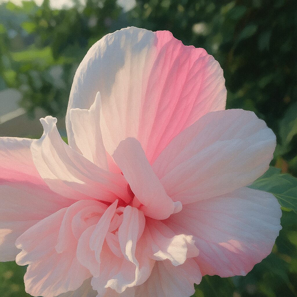 ムクゲの花びらの質感と色合いを表現したアップのイラスト