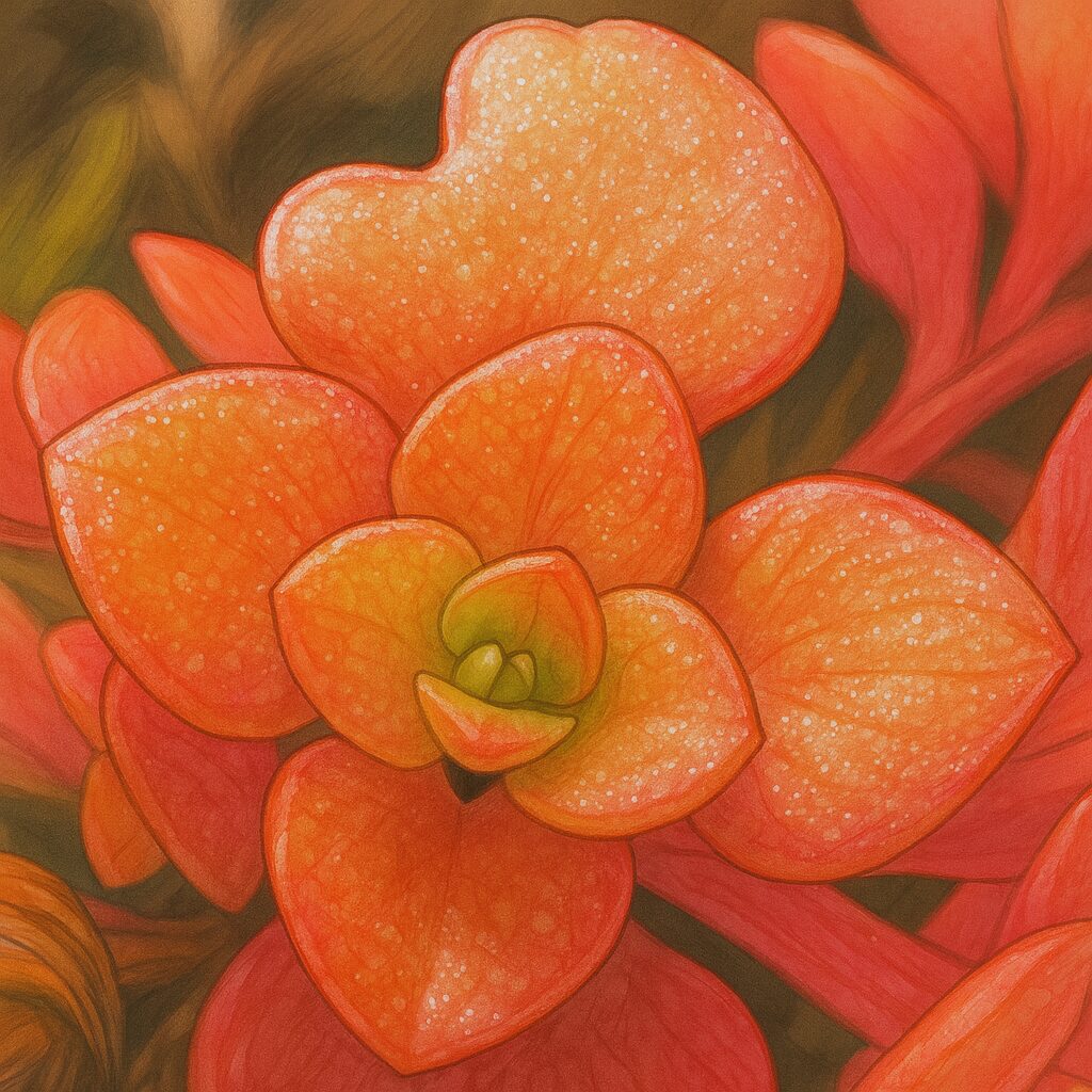 石垣の割れ目に咲くセダムを写実的に描いたボタニカルイラスト