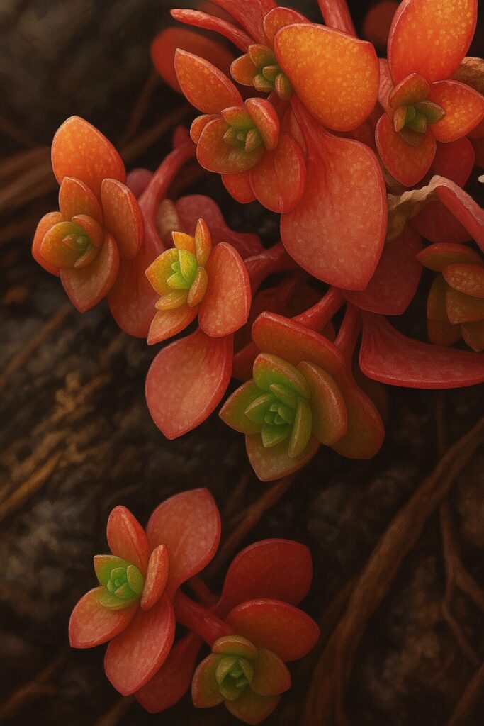 緑の中心を持つセダムの新芽を表現した写実的なイラスト