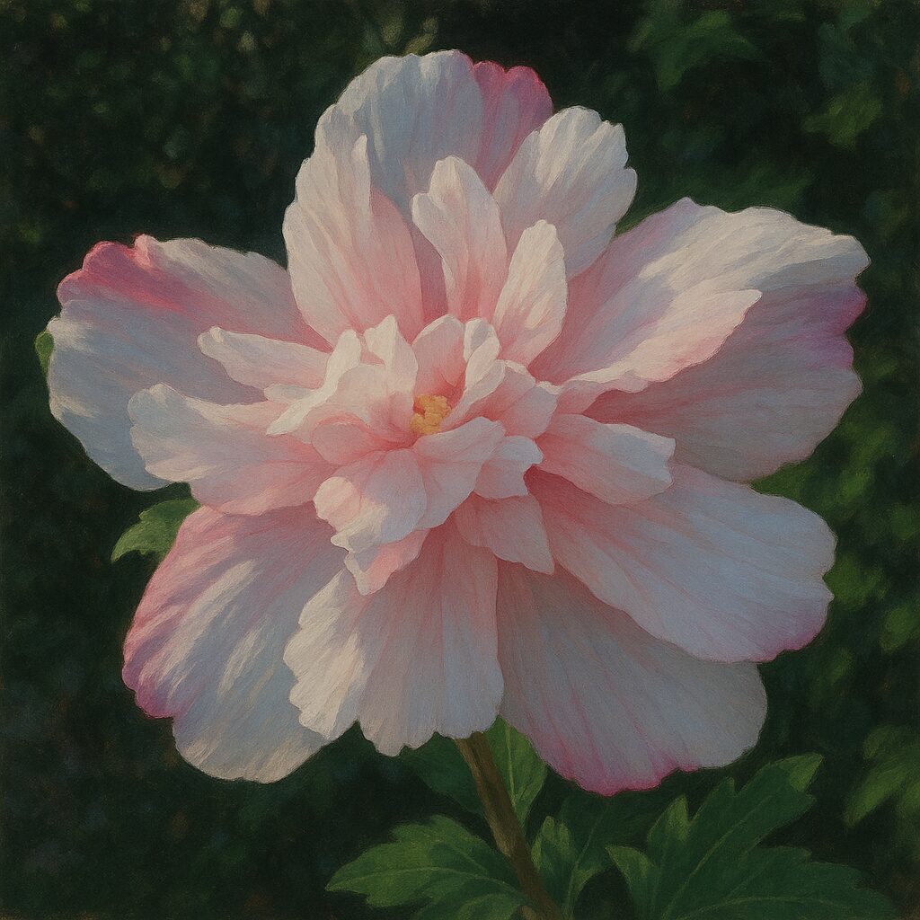 薄桃色のムクゲの花を繊細に描いたイラスト