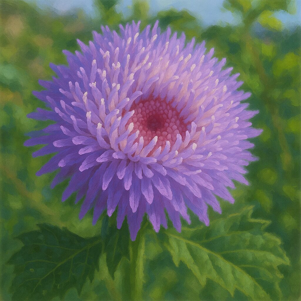花粉をつけたムラサキルーシャンの咲き始めの様子のイラスト