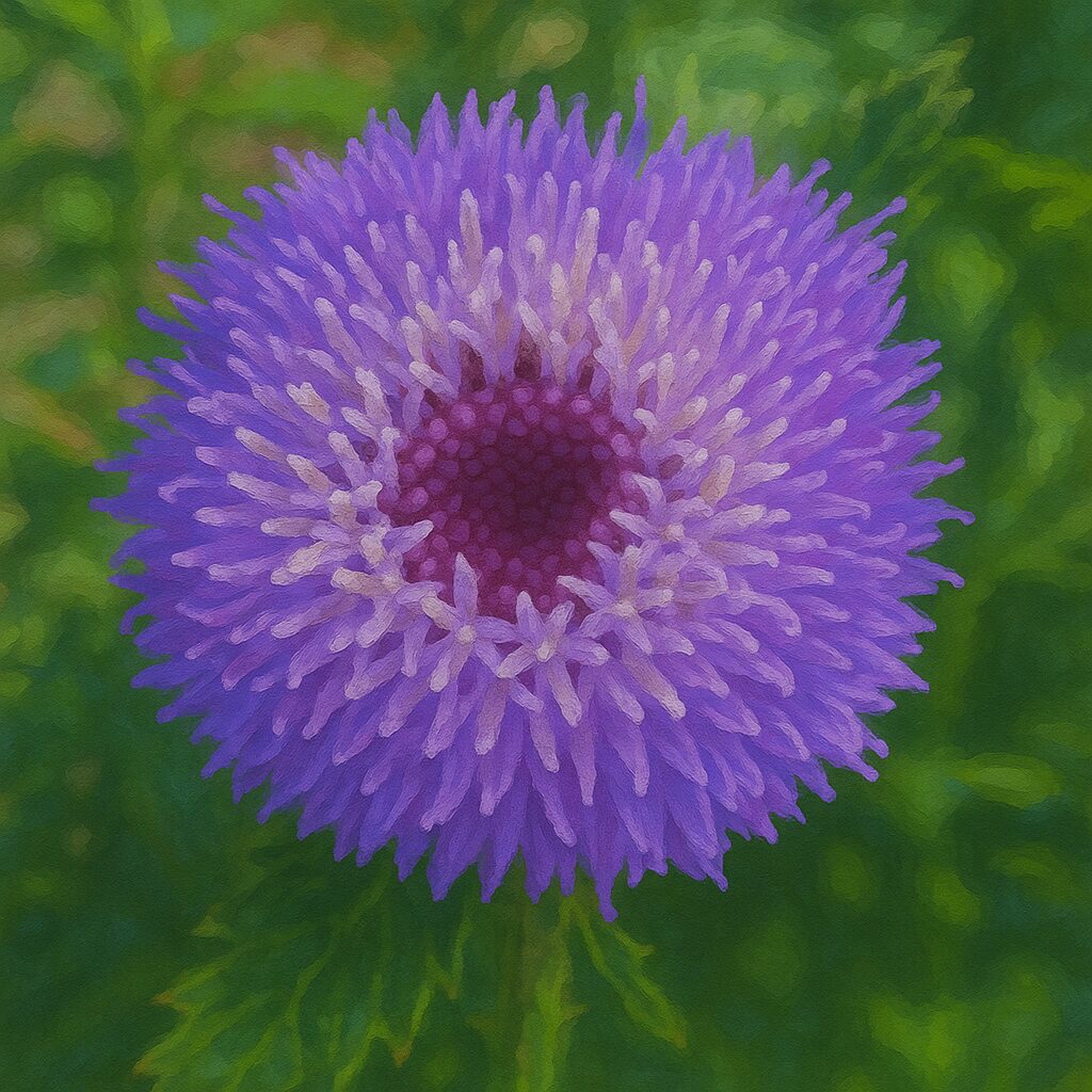 花粉が目立つムラサキルーシャンの正面アップイラスト