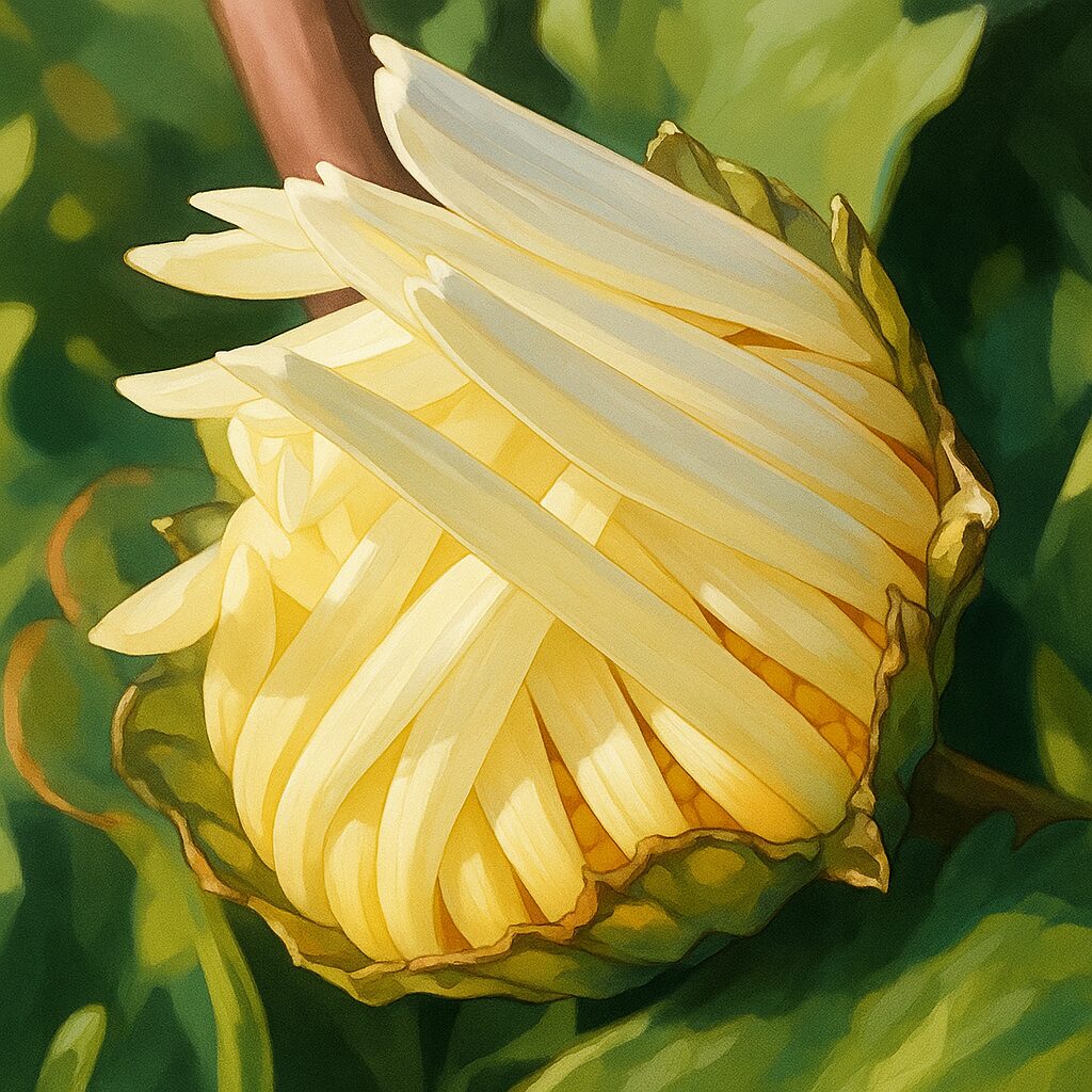 フランスギクのつぼみが開きかけた様子を描いたリアルな植物イラスト