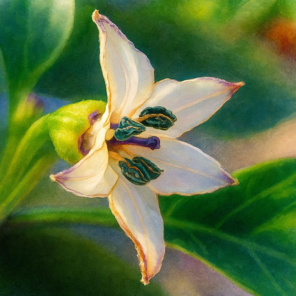 ゴシキトウガラシの花をアップで描いたリアルなイラスト