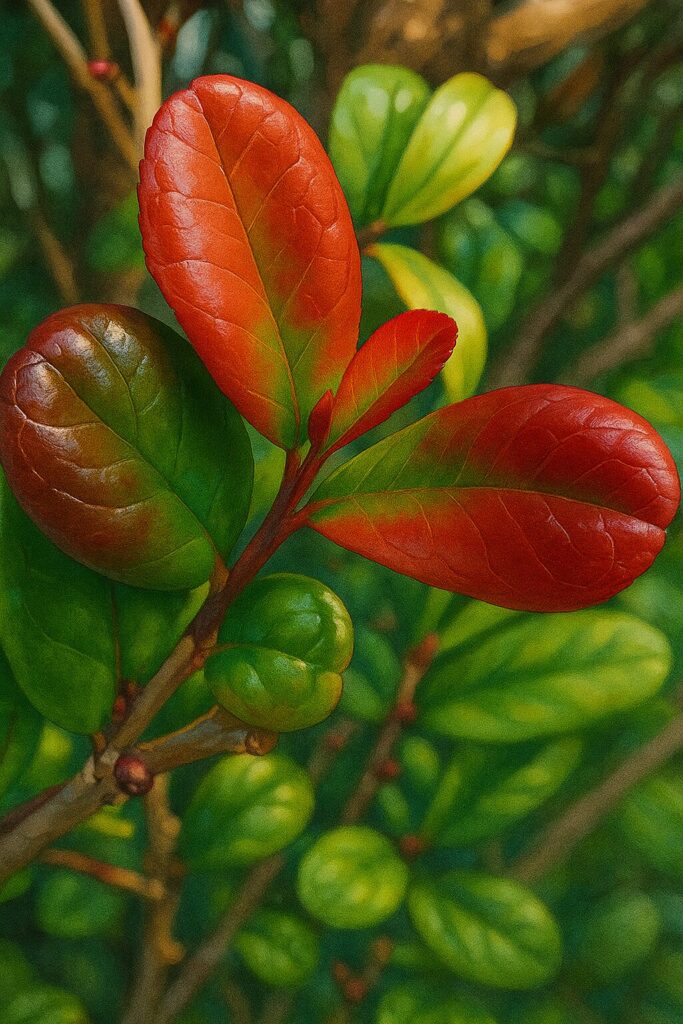 赤く染まったハマヒサカキの新芽を鮮やかに表現したイラスト