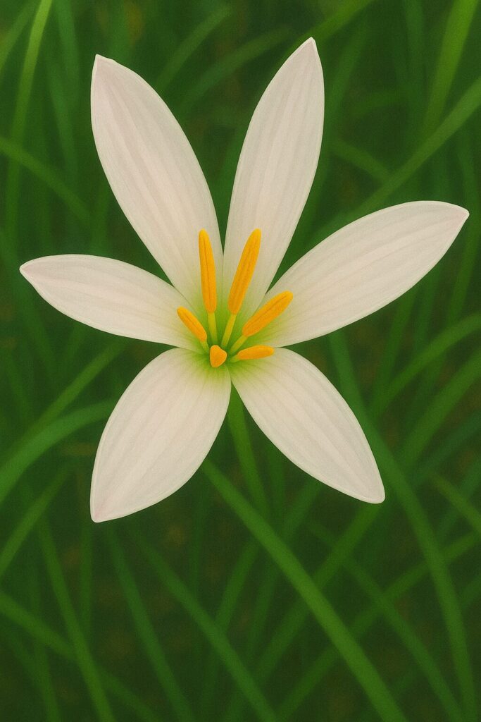 薄桃色のタマスダレの花が真上から描かれた接写イラスト