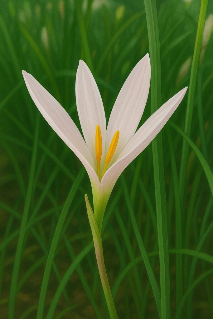 開きかけのタマスダレの花を斜めから描いた立体感のあるイラスト