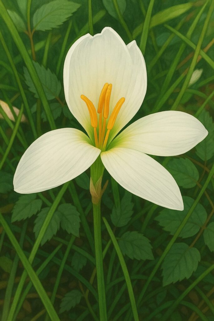 白い花弁が開きかけたタマスダレの花のイラスト