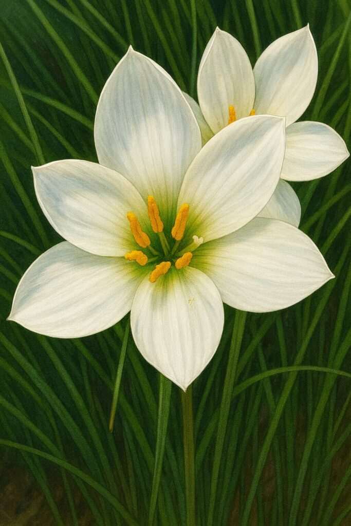 日本の秋に咲くタマスダレの白い花を描いたイラスト