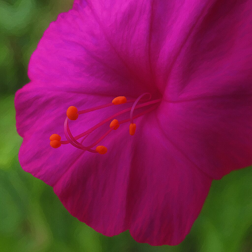 ビビッドなピンクのオシロイバナの花びらとしべのクローズアップイラスト