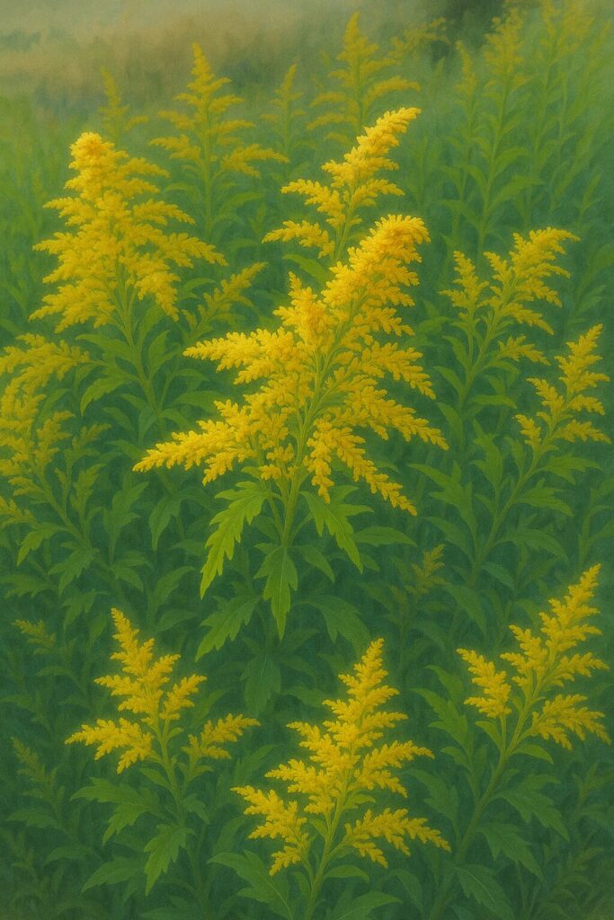 群生するセイタカアワダチソウの花の集合体イラスト