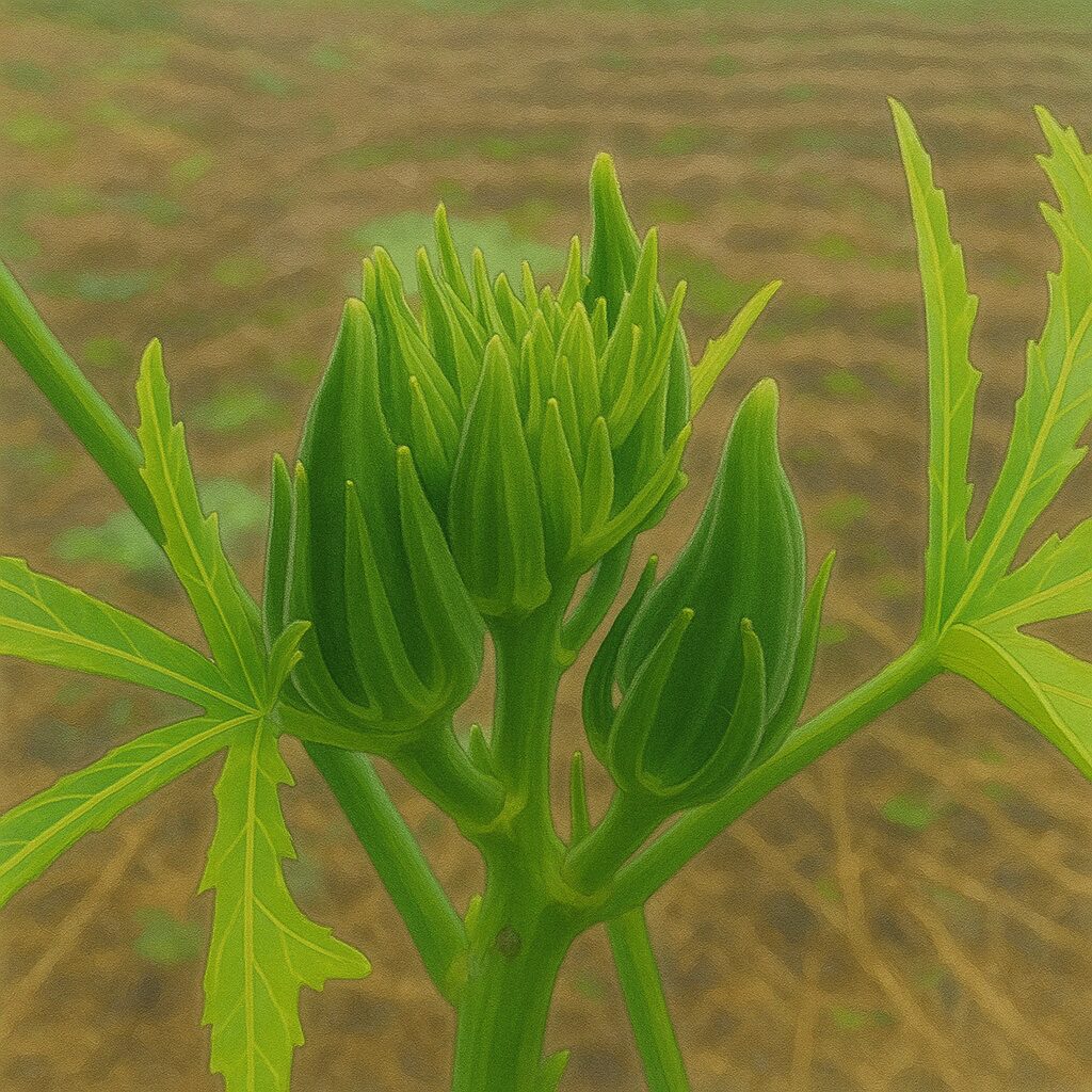 オクラの花のつぼみが密集して育つ様子を写したイラスト