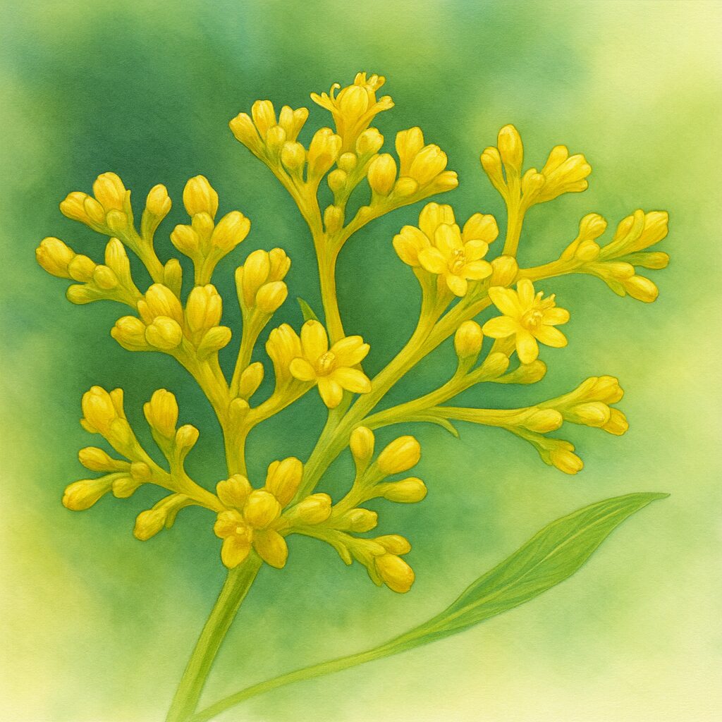 オミナエシの黄色い花房を精緻に描いたボタニカルイラスト｜夏に咲く日本の野草