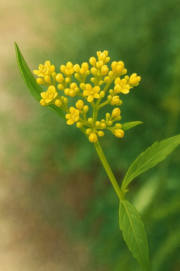 オミナエシの黄色い花を精緻に描いたボタニカルイラスト｜夏に咲く日本の野草