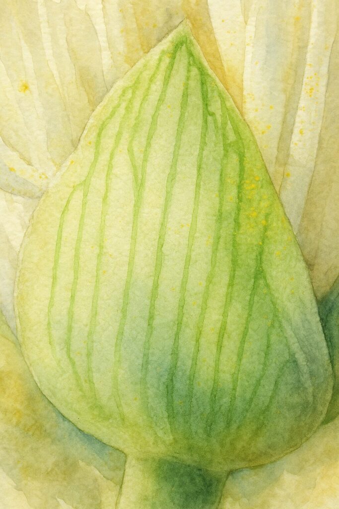 マユハケオモトの葉の縦線模様を水彩画風に描いたボタニカルイラスト｜淡いグリーンの質感を繊細に表現